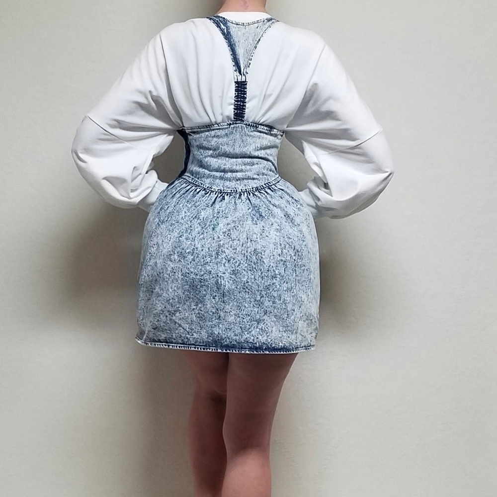 80s Vintage Amy Too Byer California Acid Wash Cotton Lace-up Mini Skater Dress S - Picture 3 of 16